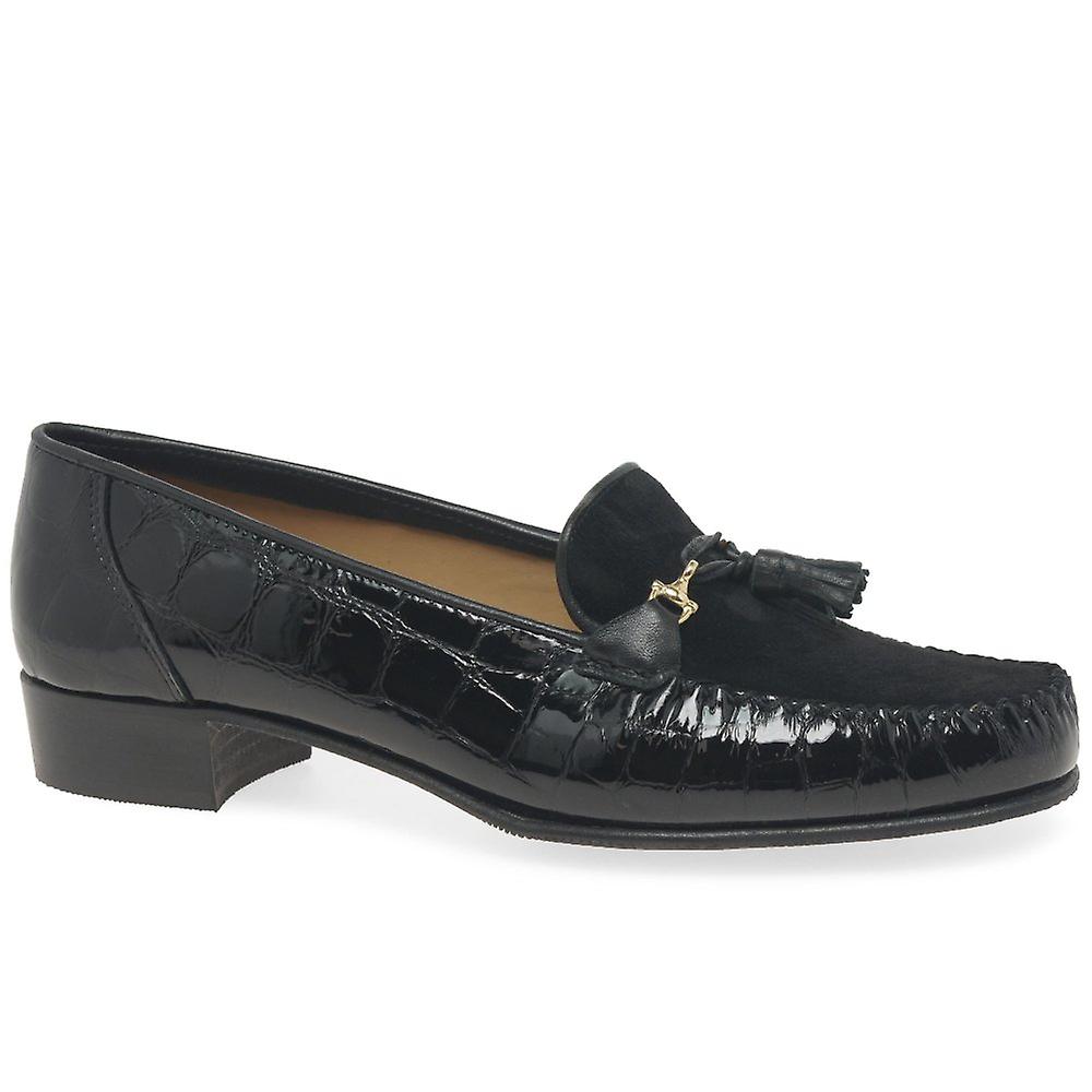 Charles Clinkard Raise Tassel Mocassins pour femmes Croco/daim verni noir 5 Uk/38 Eu