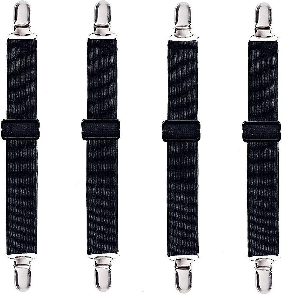 Adjustable Bed Sheet Fasteners Suspenders,fitted Sheet Clips Sheet Garters Sheet Grippers With Elastic Holder Straps(4pcs, Black)