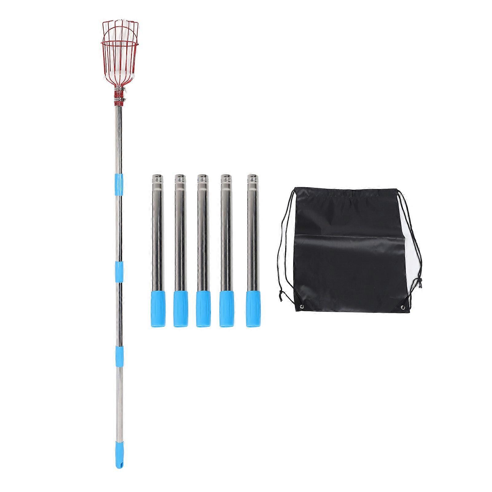 Fruit Picker Tool Multifunctional Stainless Steel Durable Rustproof Apple Orange Fruits Catcher Tree Picker with Pole 9 Sections