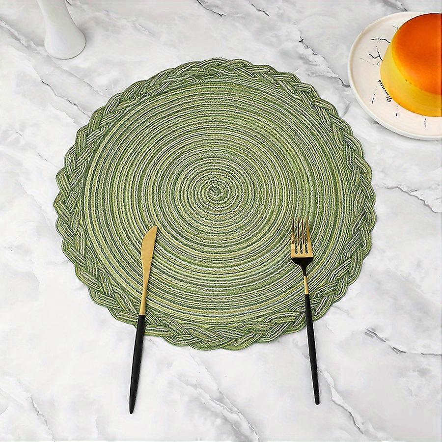 1/4/6pcs, Round Cotton Placemat, Hemp Nordic Tale Mat, Cotton Yarn Heat Insulation Western Table Pad, Woven Lace Placemat, Non-slip Mat, Dining Table
