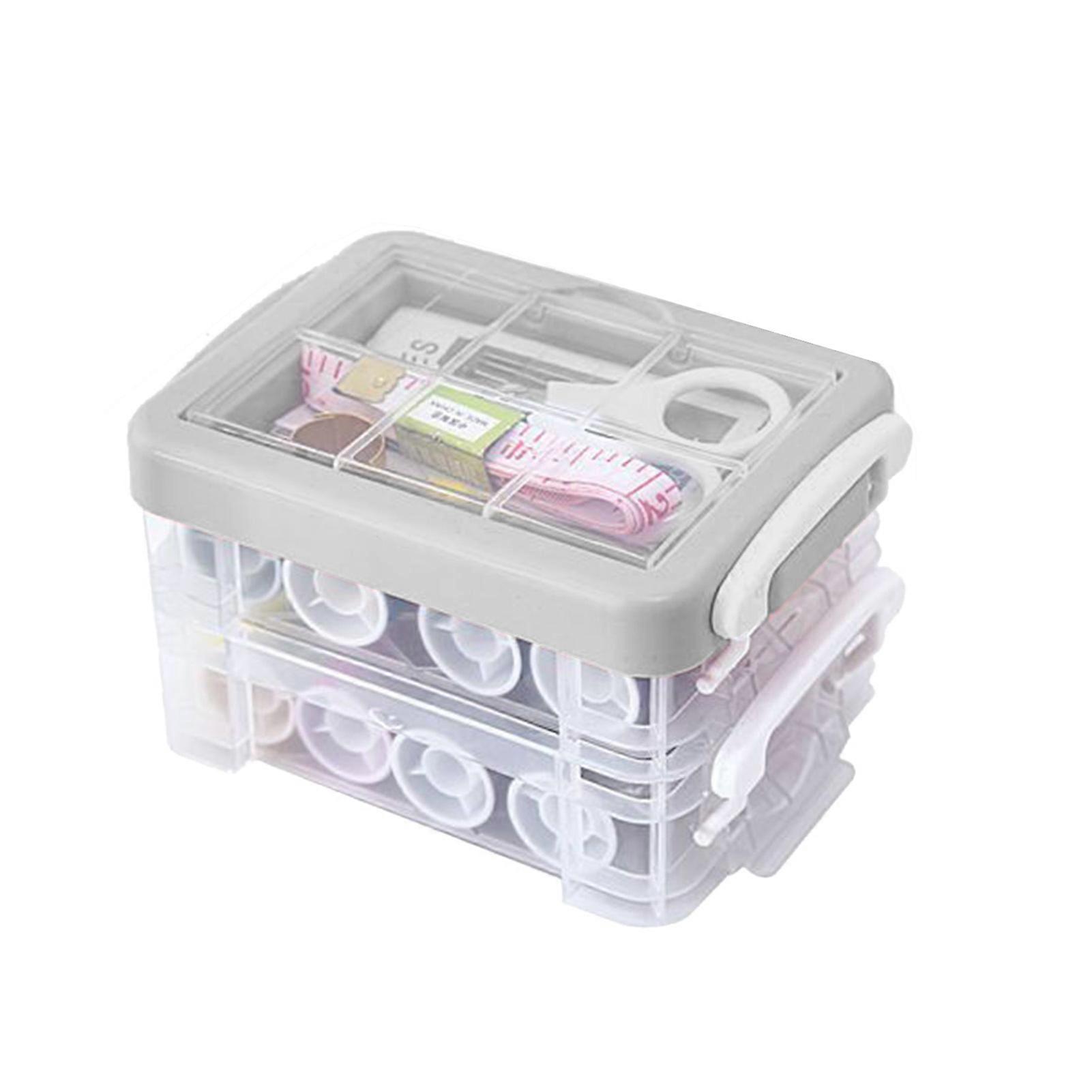 30Pcs Sewing Box Set Complete Tools Three Layer Dual Purpose Handle Sewing Kit with Case for Household Gray