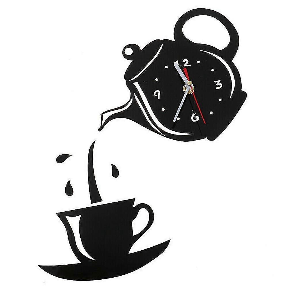 Wall Clock Coffee Cup Teapot Mirror Sticker Bedroom Decor
