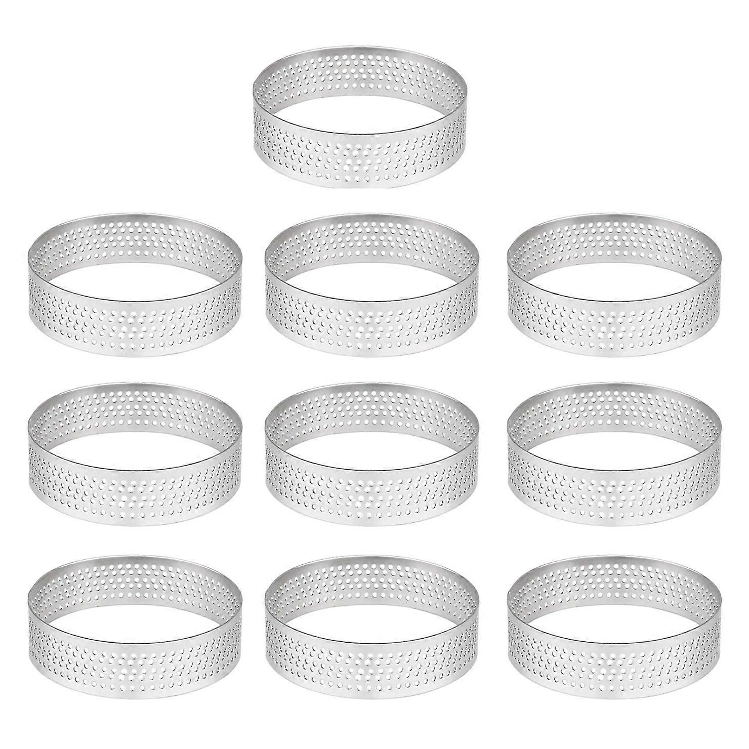 10Pcs 4.5cm Round Stainless Perforated Seamless Tart Ring Quiche Ring Tart Pan Pie Tart Ring with H
