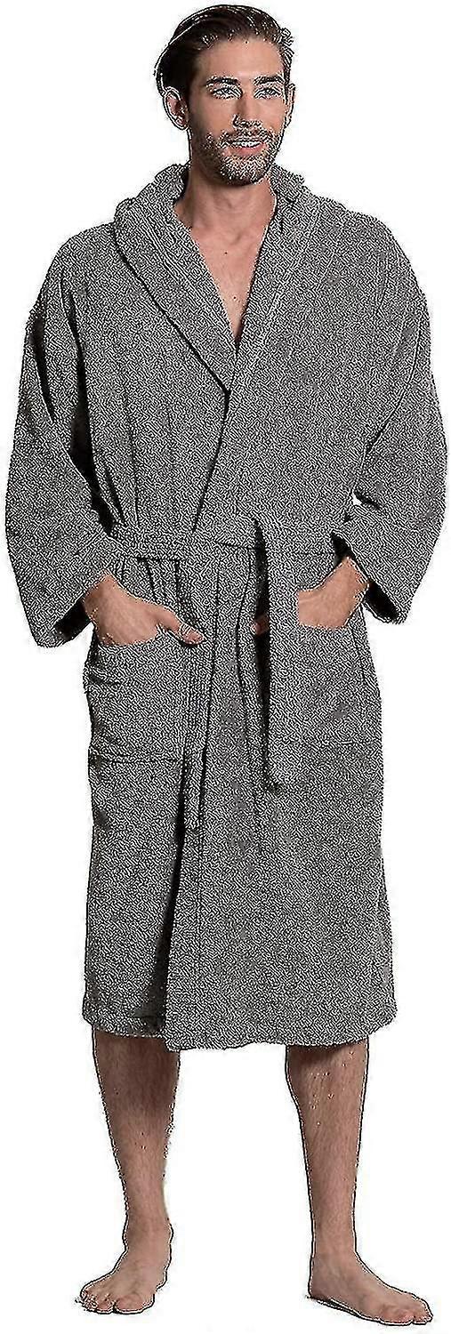 Men's Turkish Terry Cloth Robe, Thick Hooded Bathrobe--