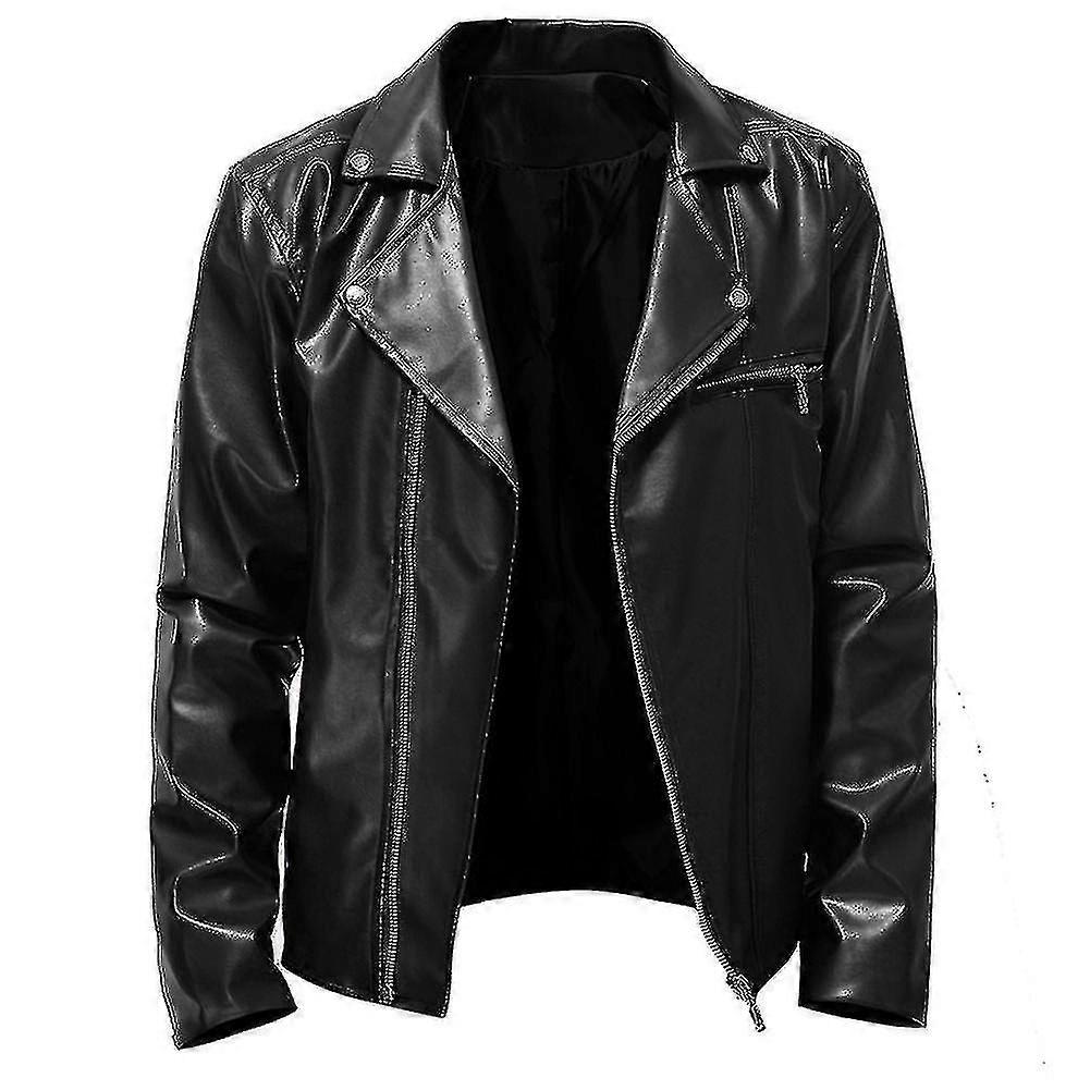 Herren Herbst Pu All-Match Casual Revers Motorrad Lederjacke