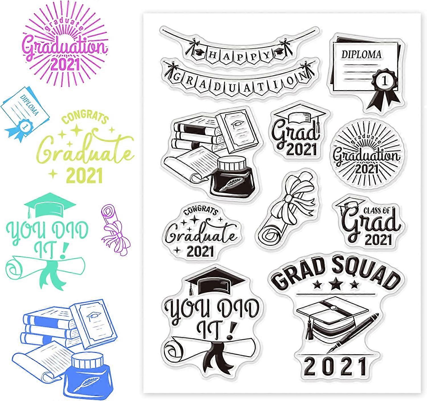 1Sheet Grad Squad Happy Graduation Clear Stamps Transparent Silicone Stamp Seal for Card Making Decoration and DIY Scrapbooking