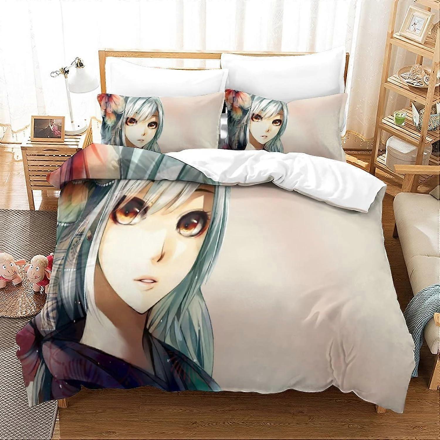 Cartoon Girls-Piece סט מצעים כיסוי שמיכת אנימה לחובבי אוטאקו ואנימה מיקרופייבר רך עם סגירת רוכסן ילדים / חג המולד -סט חתיכת חתיכת Si