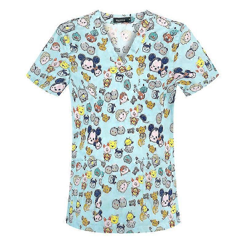 Print Nursing Uniforms For Women,breathable Patterned Short Sleeve V-neck Plus Size Shirts Tee Tops With Pockets