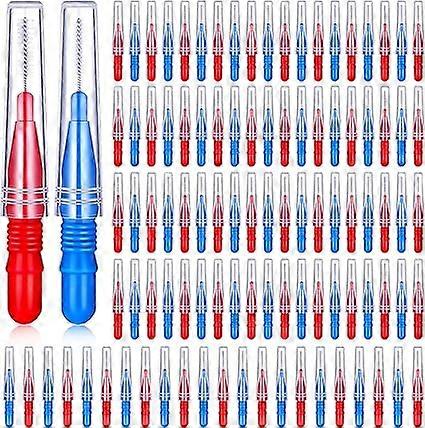 100pcs Toothbrush Dental Floss Toothpick Oral Hygiene Toothbrush Dental Floss Toothpick Teeth Cleaning Tool (Red and Blue)