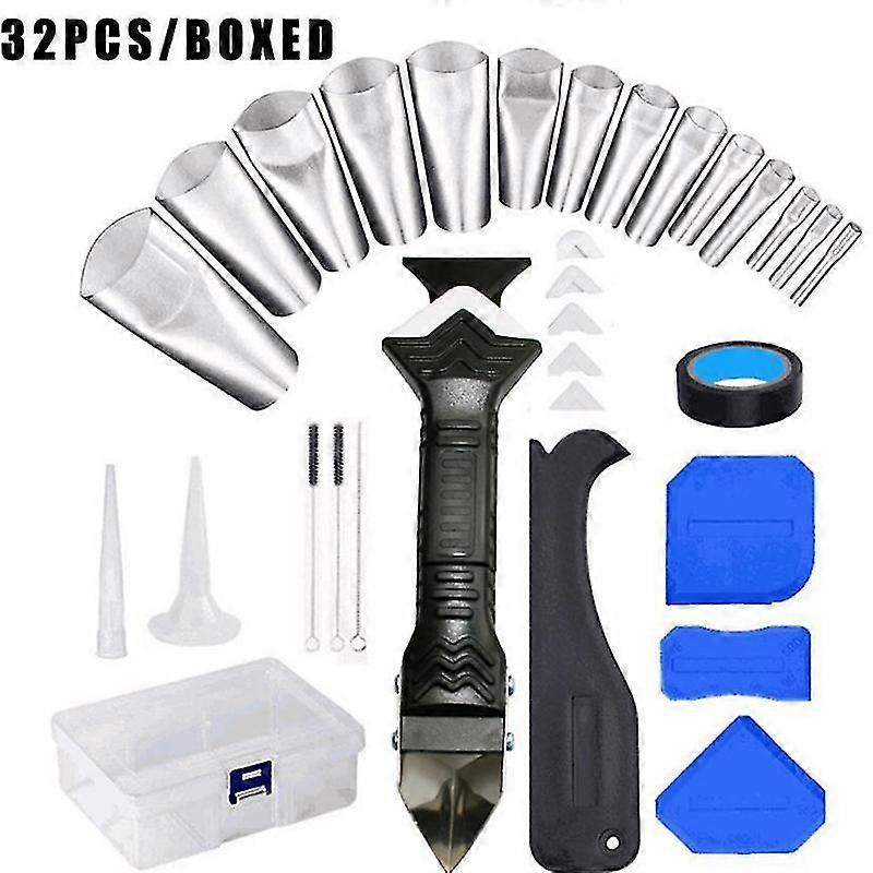 Caulking Tool Kit, 32 Pcs Caulking Tool, 3 In 1 Caulking Finishing Tool With Scraper & Caulk Nozzles White