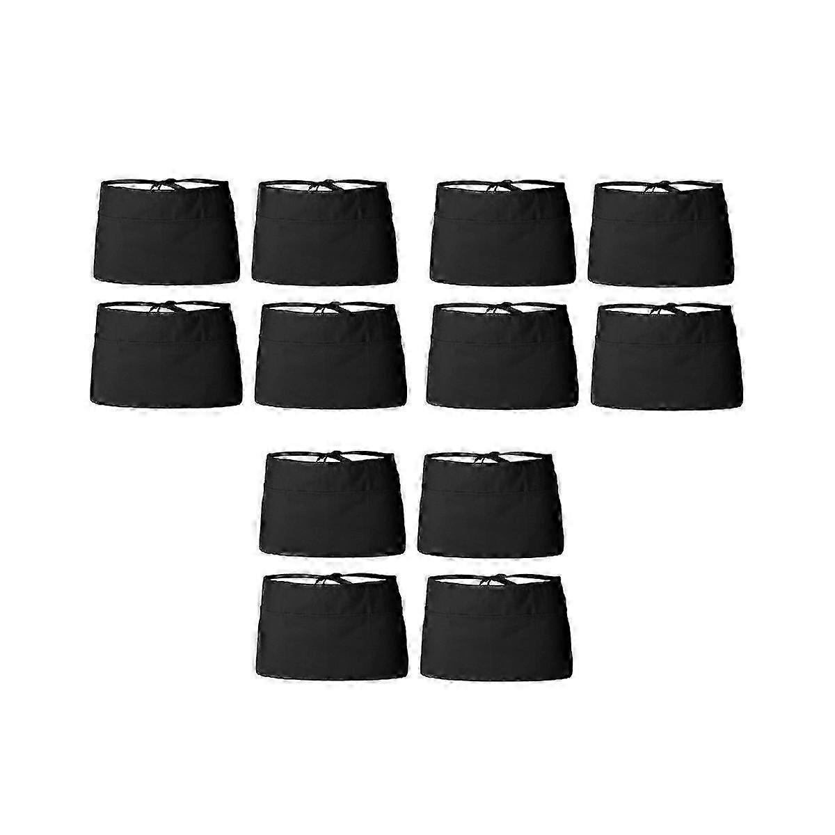 12-pack - Svart serveringsförkläde, halvt servitrisförkläde med bältesficka