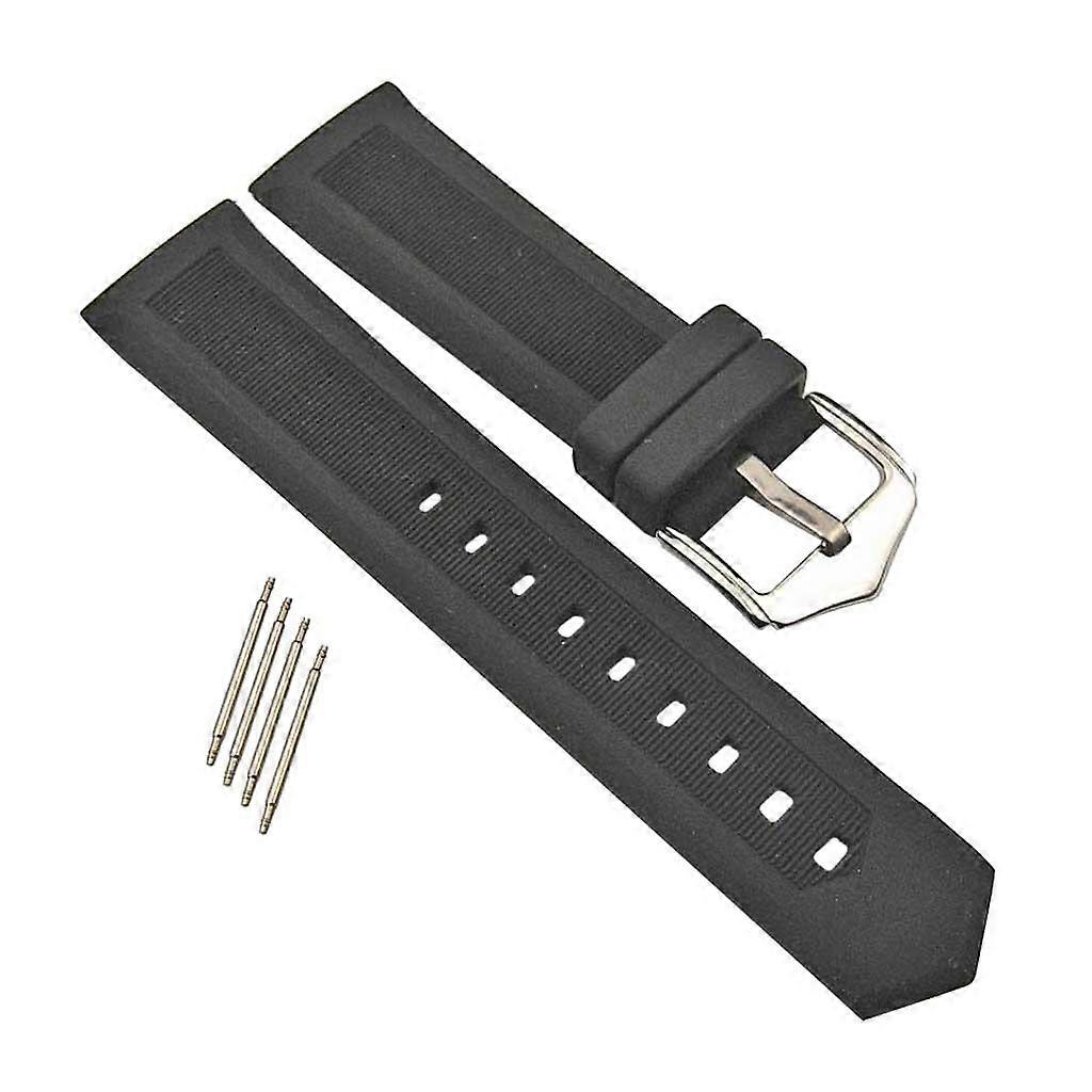 Silicone Rubber Watch Bands Waterproof Strap with Spring Bar Black 20mm