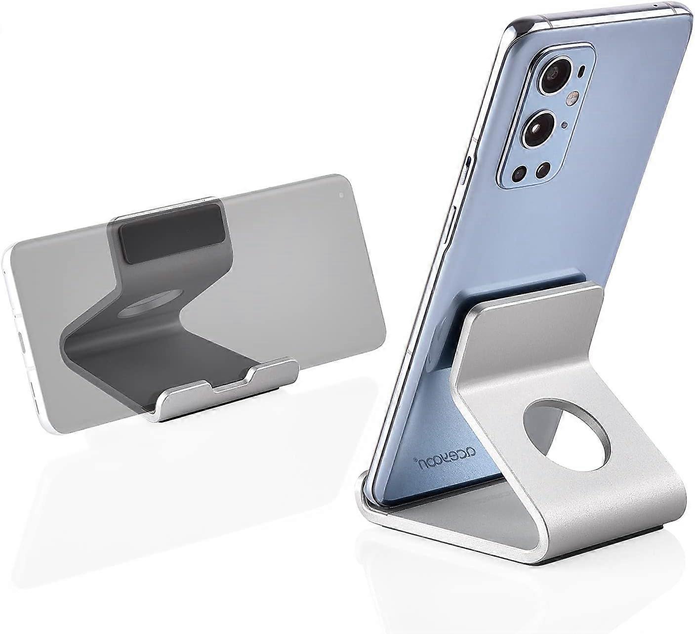 Mini Phone Stand, Phone Stand Table Universal Aluminum and Silicone Portable Smartphone Stand Table Compatible with iPhone, Galaxy, Mate etc (Silver)