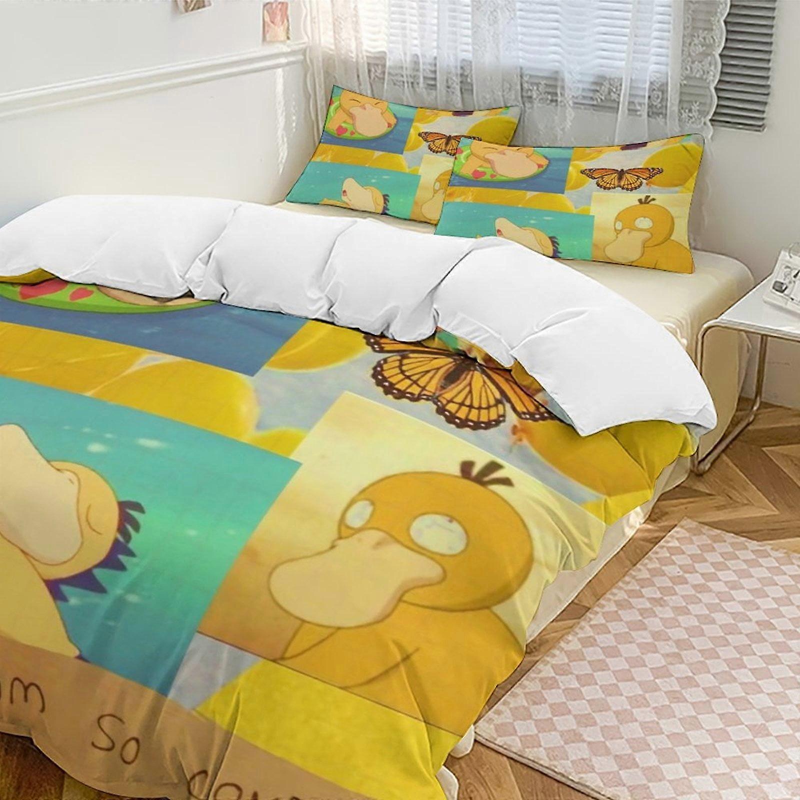 Σετ κλινοσκεπασμάτων GD497 Psyduck Κρεβάτι Παπλωματοθήκη Αστεία Anime Σετ κλινοσκεπασμάτων κινουμένων σχεδίων Ελαφριά σετ παπλώματος 3 τεμαχίων, 1 παπλωματοθήκη και 2 μαξιλαροθήκες HZ497