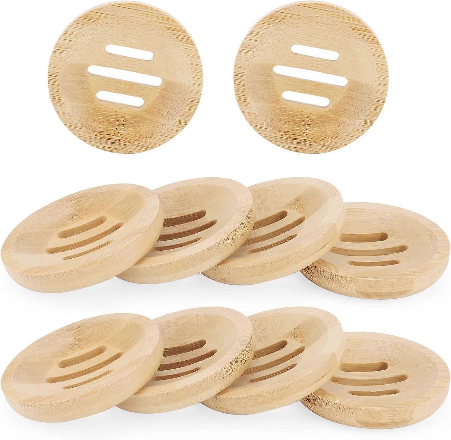 10 stuks rond bamboe zeepbakje, 80 mm diameter natuurlijk houten bamboe zeepbakje, houten zeeprekhouder voor keuken, badkamer
