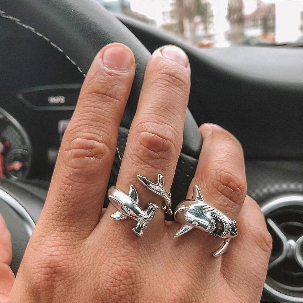 2Pcs/Set Simple Adjustable Alloy Shark Open Rings Unisex Jewelry Party C3I8