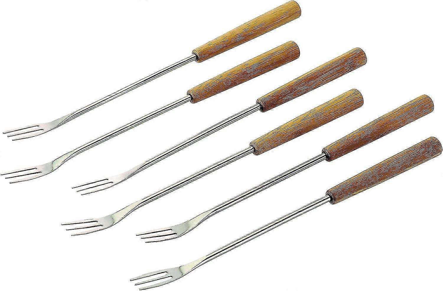 شوكة فوندو الجبن بامبو 6 قطع، ستانلس ستيل، فضي/بني، 26.5 × 1.5 × 1.5 سم