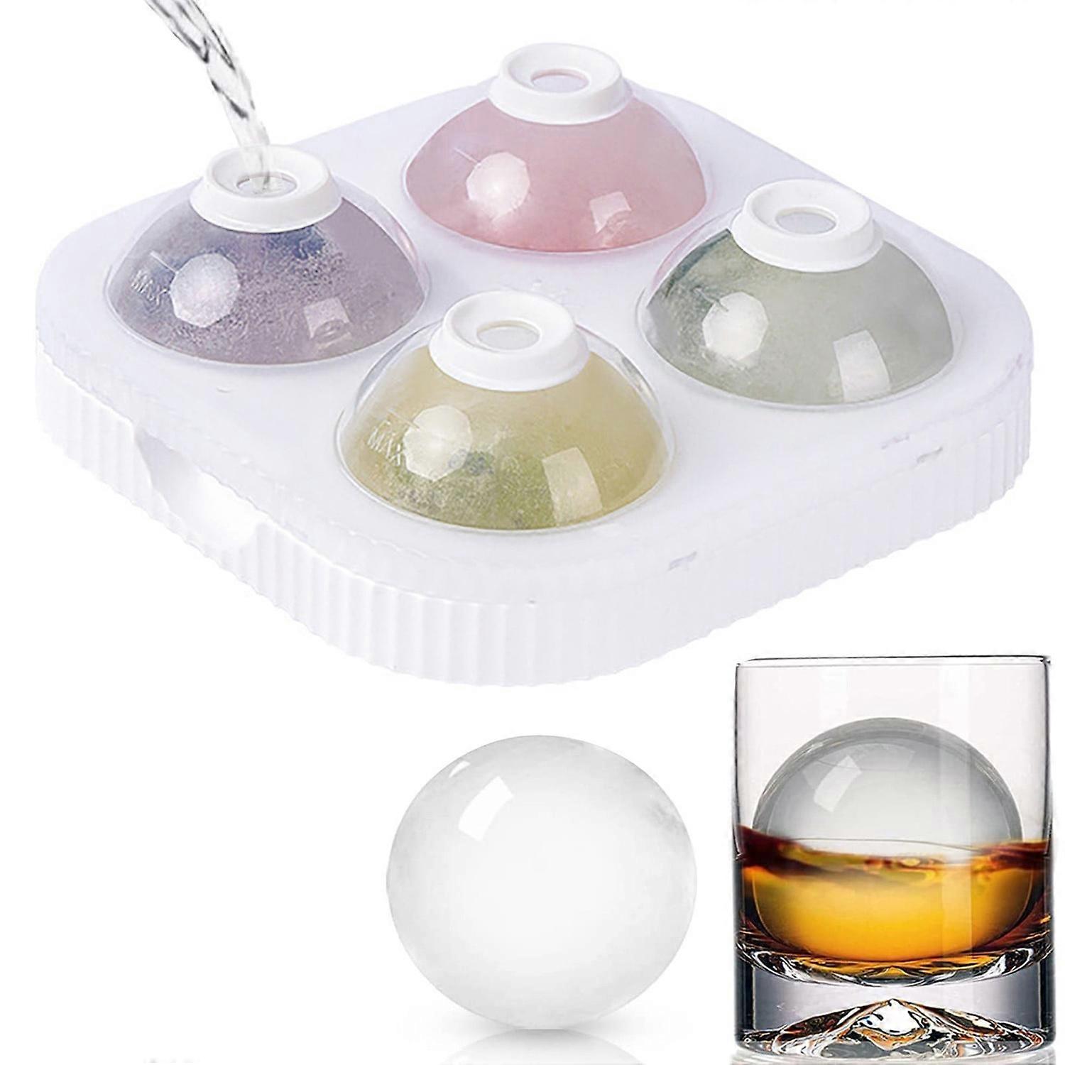 Round Ice Cube Mold Whiskey Ice Ball Mold 2.56 Inch 4 Ice Balls Silicone Bottom With Lid Easy To Fil