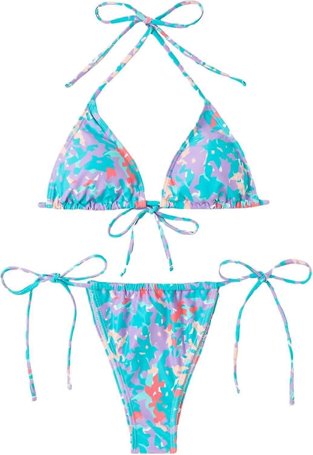 Women's Floral Print Bikini Sets Halter Tie Side Triangle Sexy Swimsuits