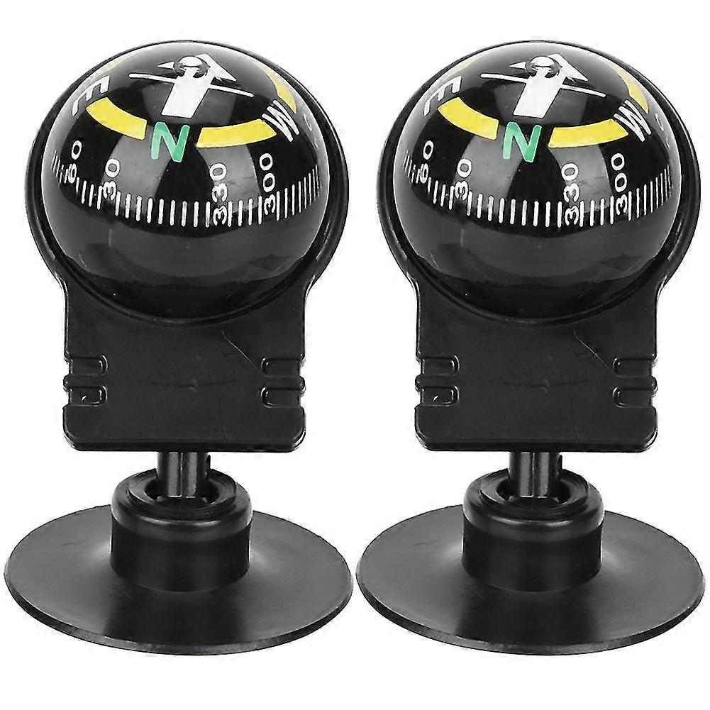 2pcs Lc282 Abs Portable Car Compass Guide Ball With Suction Cup Outdoor Navigation Tools