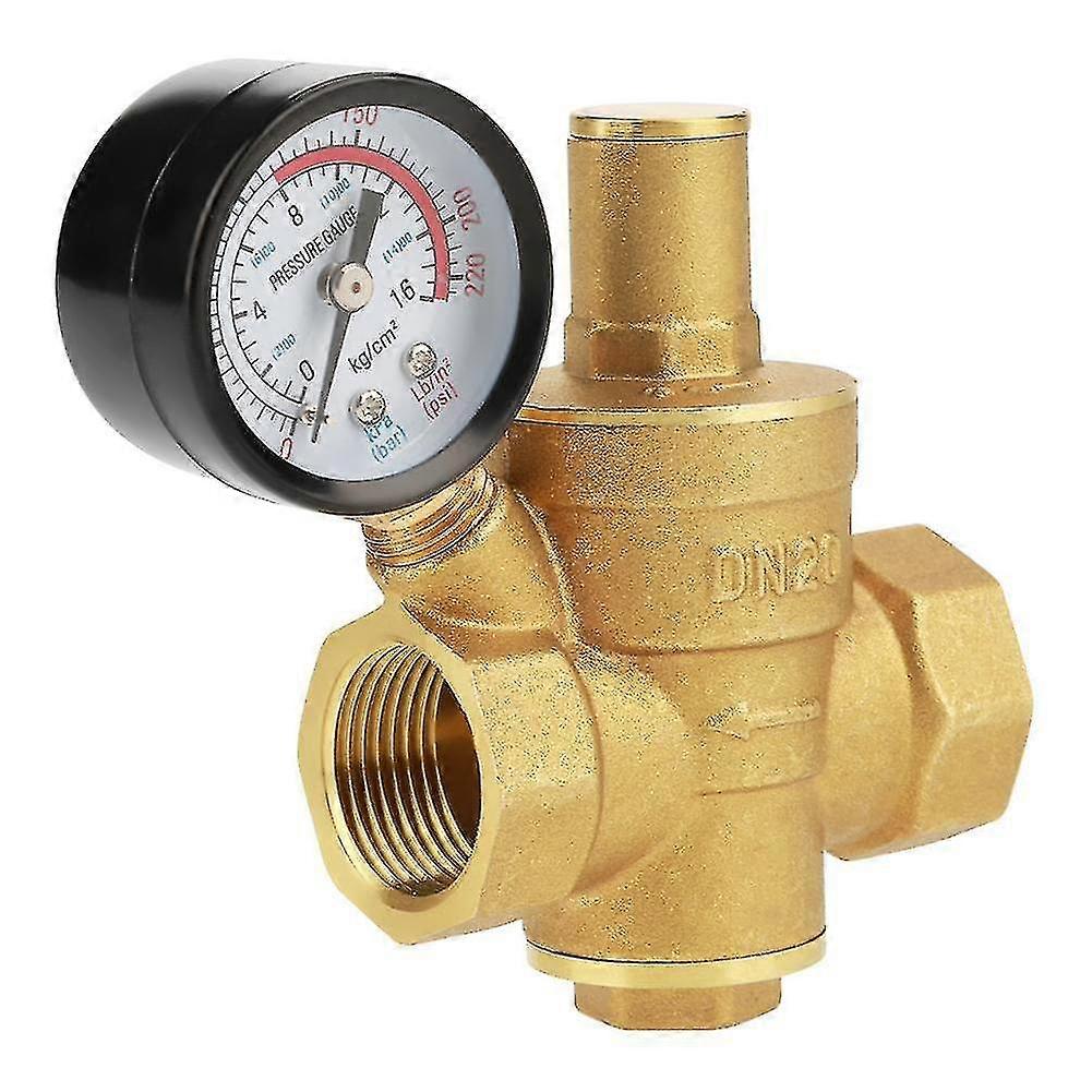 Adjustable Pressure Reducing Regulator, Brass Pressure Reducing Valve + Pressure Gauge Dn20