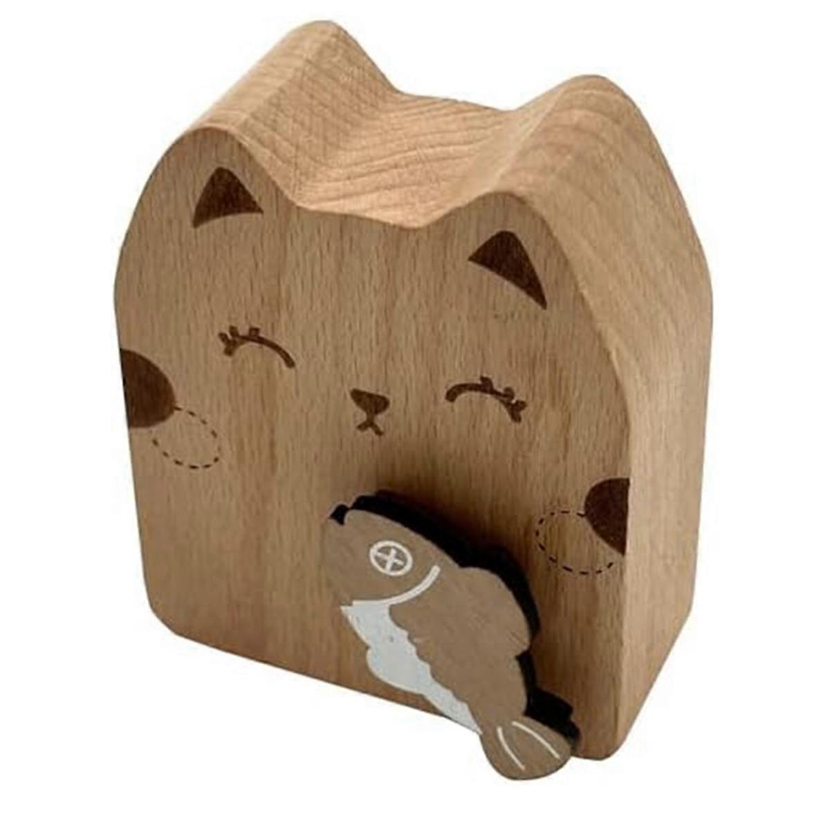 Wood Cat Wind Up Music Box, Rotating Mechanism Movement Musical for Birthday Gifts C