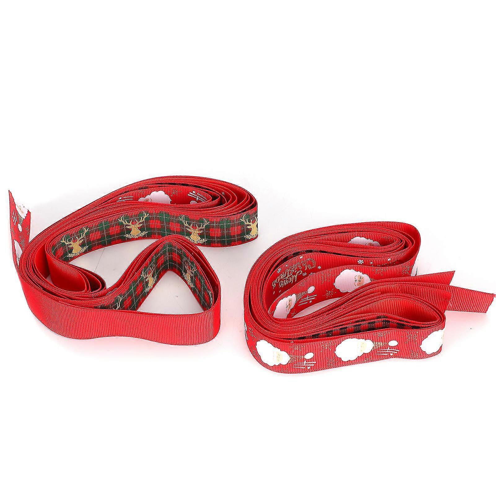 Christmas Gift Wrapping Tape - Red Polyester Ribbon with Printed Holiday Design