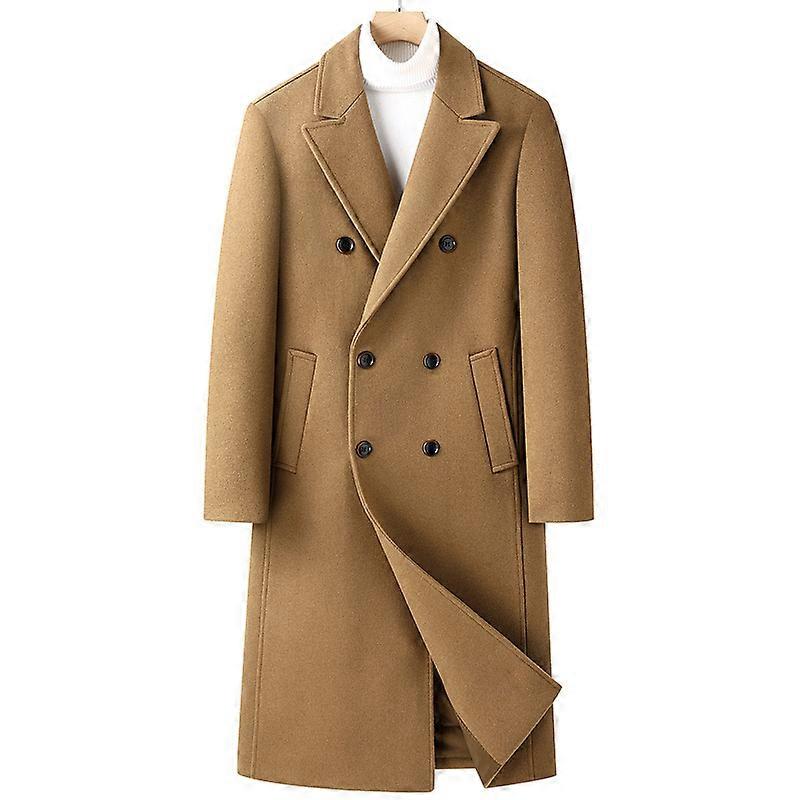 Erkek Şık Yün Karışımı Kruvaze Uzun Bezelye Kaban