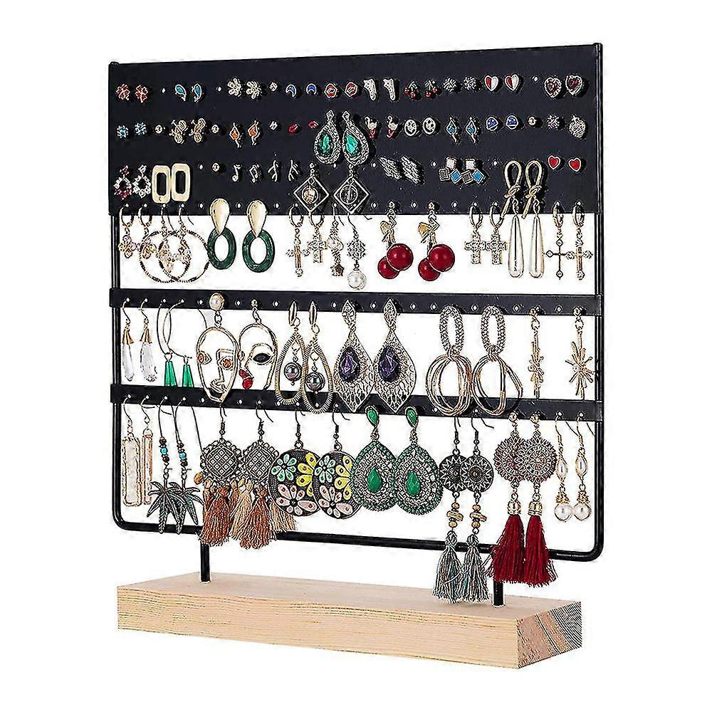 Espositore per orecchini a 3 livelli, espositore per orecchini a bottone, organizer per gioielli, espositore per orecchini a bottone, 144 fori con base in legno, espositore per donne e ragazze