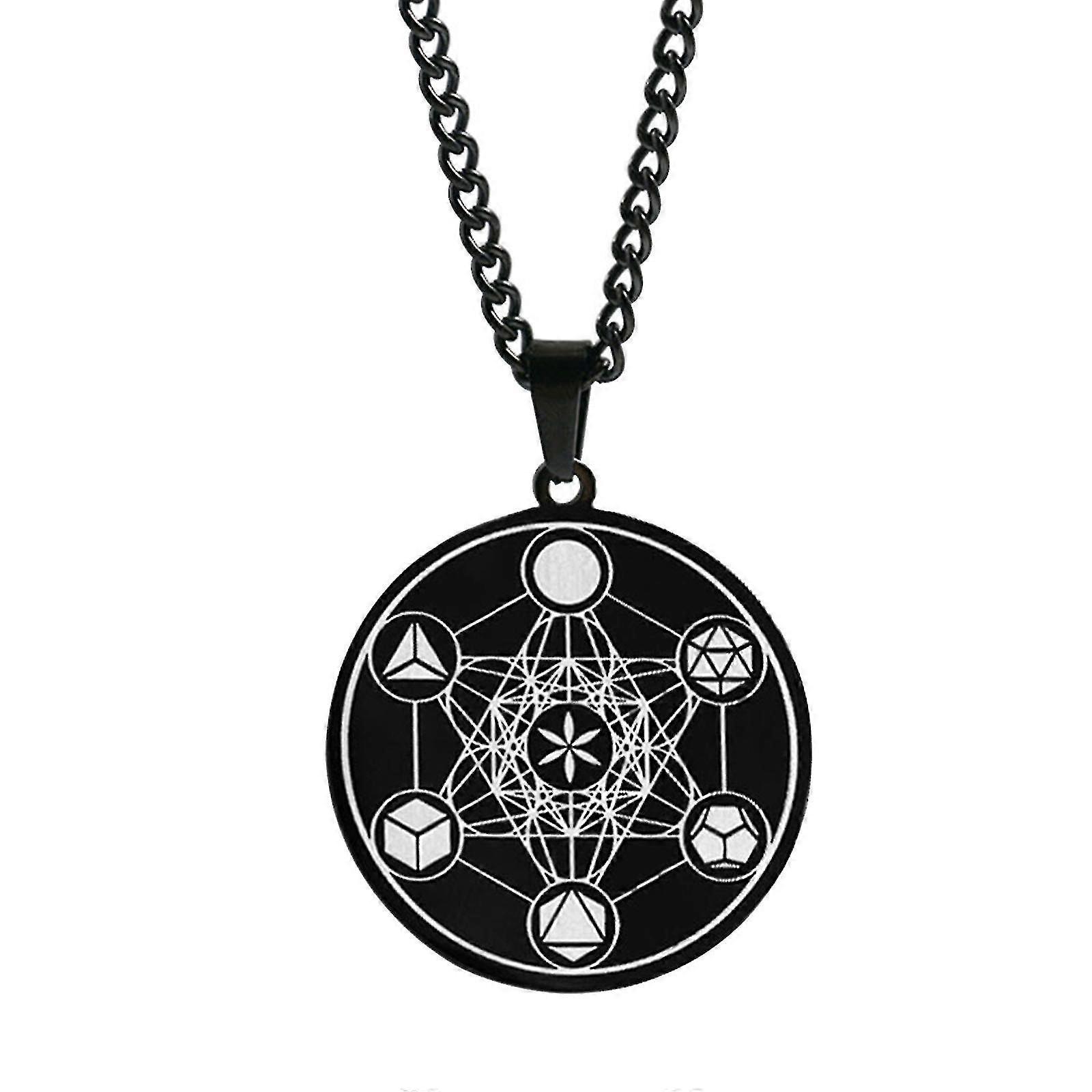 Collana Cubo Metatron in acciaio inossidabile Ciondolo Fiore della Vita Chakra