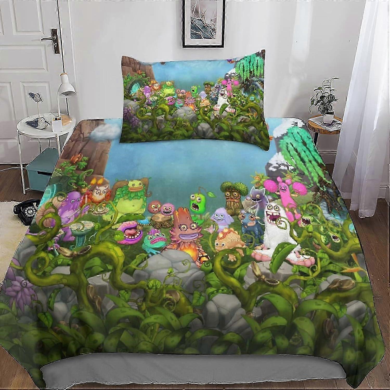 My Singing Monsters Duvet Cover My Singing Monsters Bedding Set, Printed D Soft Microfiber with Pillowcase with Zipper for Adults E 135*200 CM