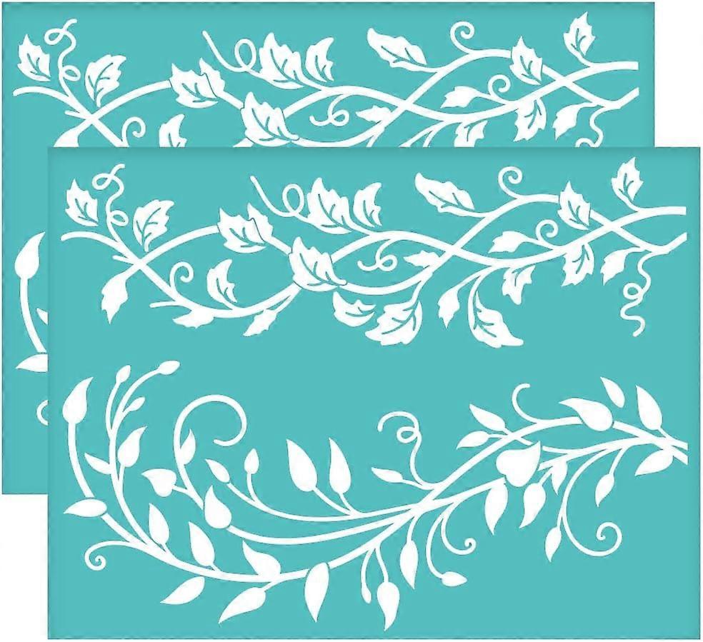 2Pcs 11x8.6 Inch Vine Pattern Self-Adhesive Silk Screen Printing Stencil Leaf Silk Screen Stencil Bud Reusable Mesh Stencils Transfer for DIY T-Shirt