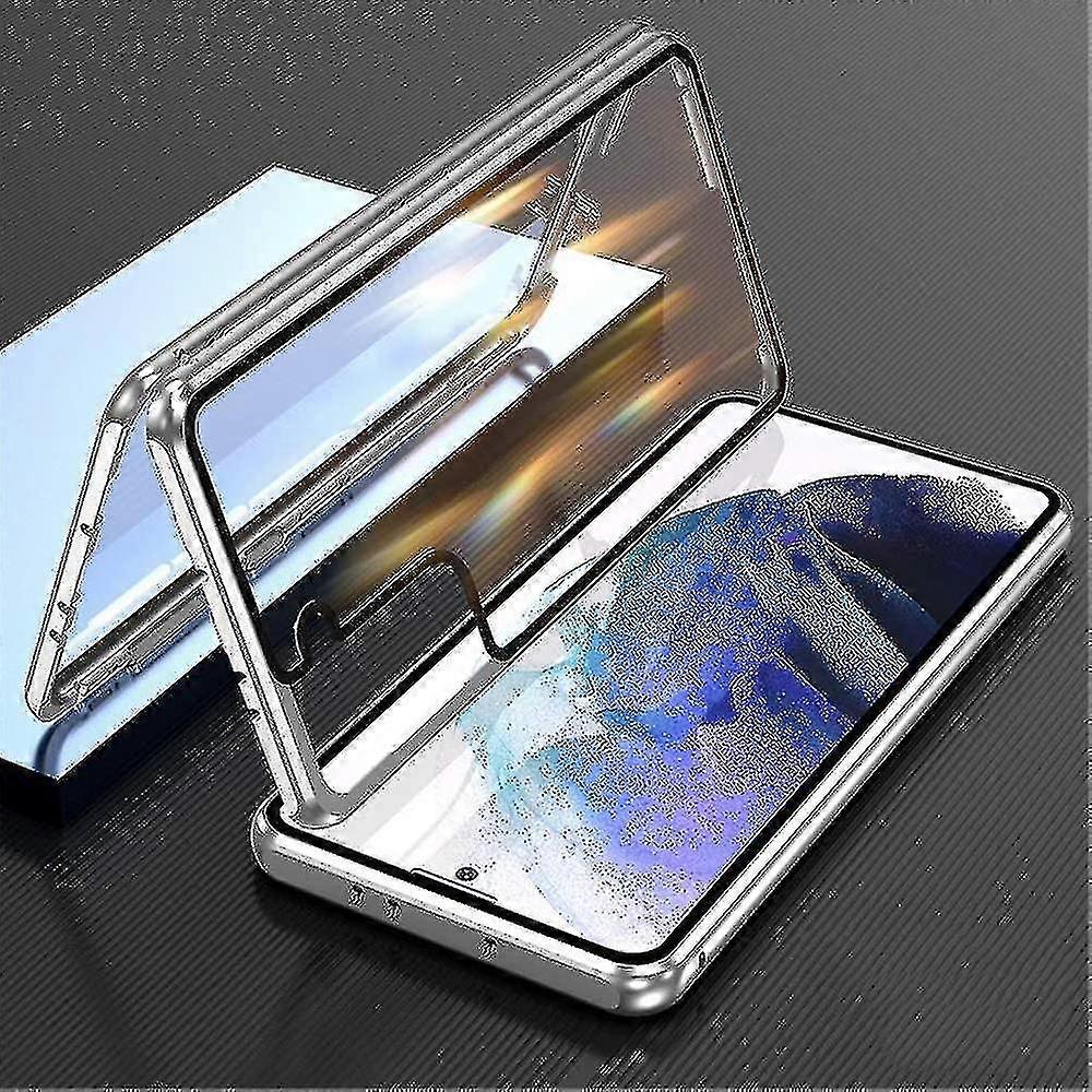 حافظة مغناطيسية معدنية متوافقة مع Samsung Galaxy S23 Ultra / S23 + / S23 مع واقي شاشة زجاجي عالي الدقة