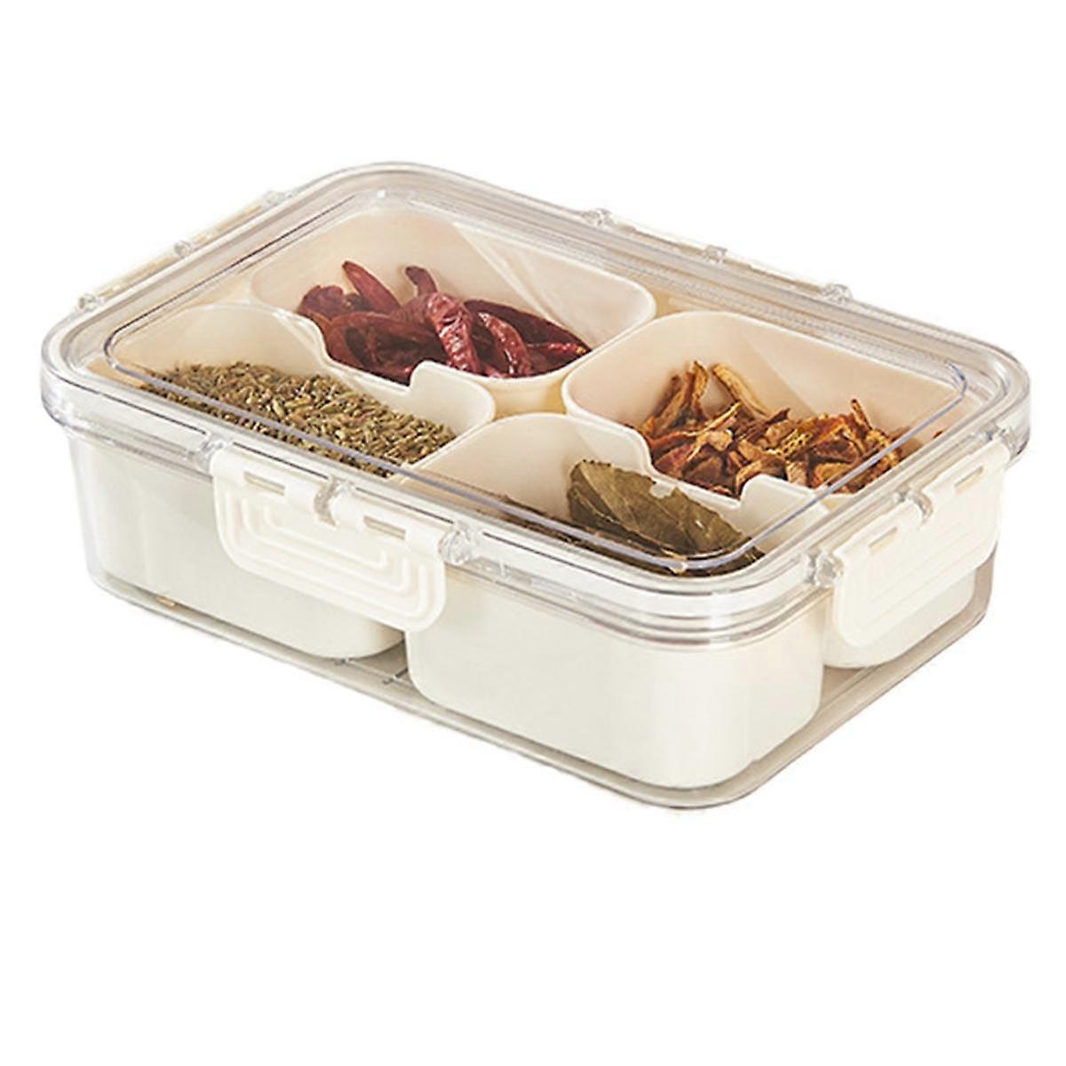 1PC Condiment Jars with Tray with Small Dividers Countertop Spice Organizer Kitchen Storage Container for Refrigerator,A