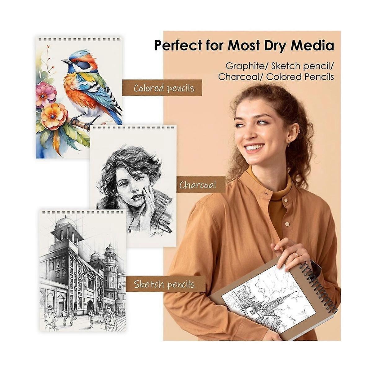 Carnet de croquis à spirales 9 x 12 pouces, 100 feuilles par carnet, carnet de croquis d'artiste, fusain sans acide