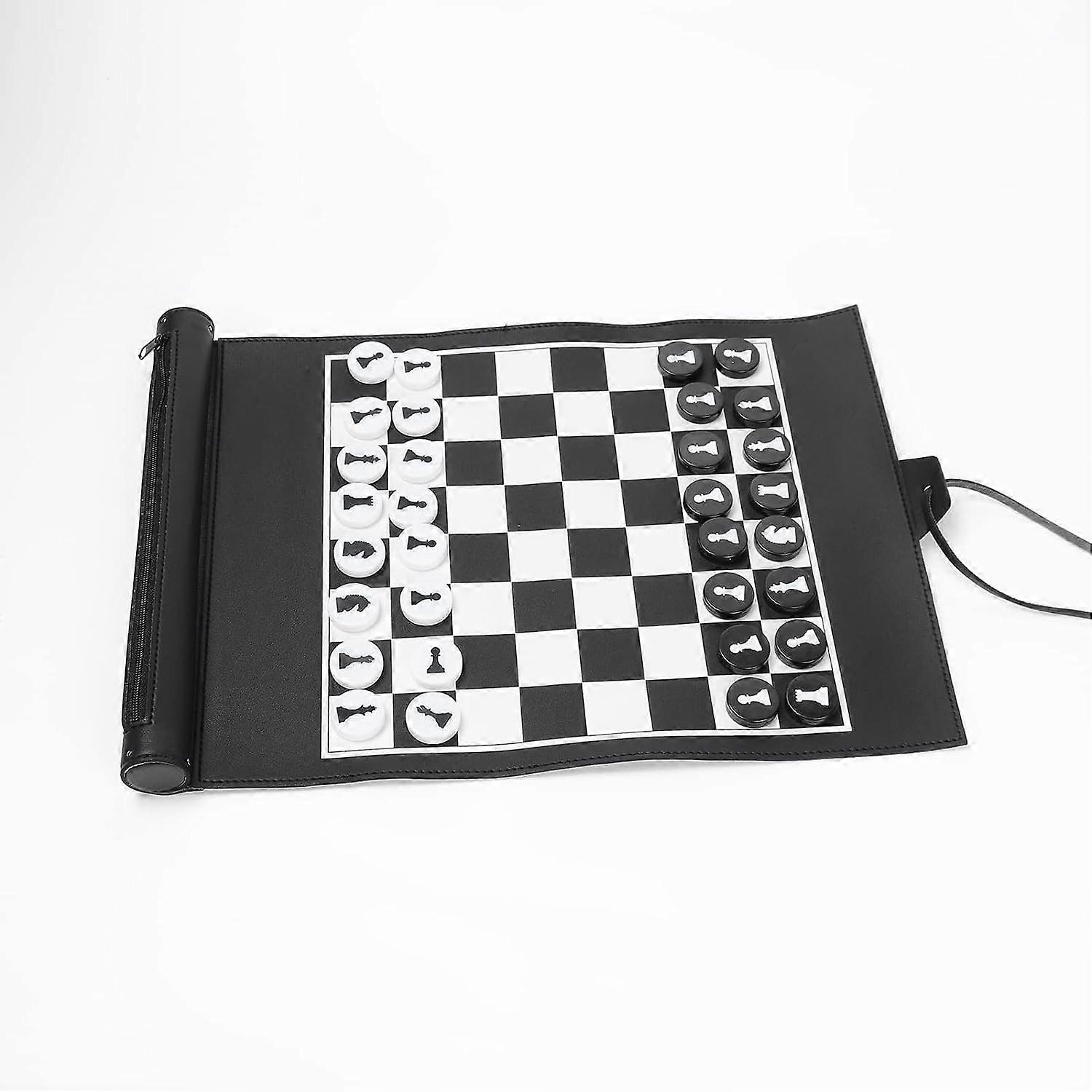 (Nero) PU Rolling Chess Set Set di scacchi portatili
