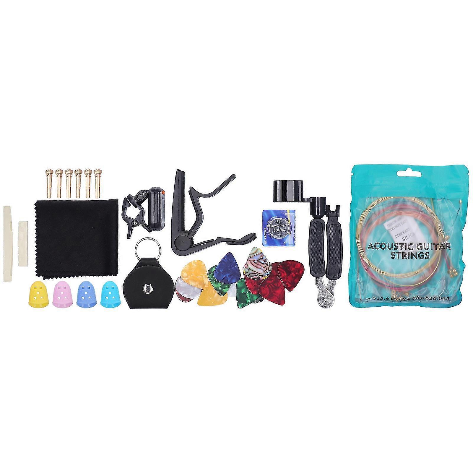 50Pcs Guitar Accessories Kit Strings Picks Capo Finger Cot Tuner Restring Tool Set