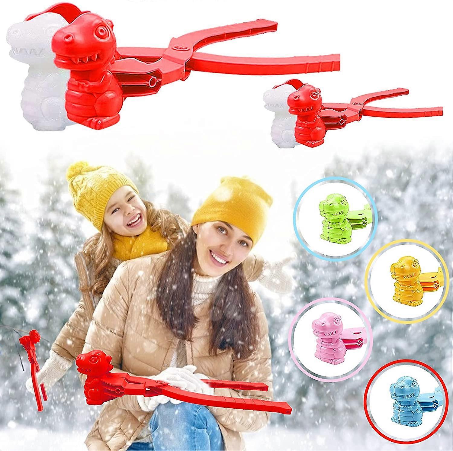 Winter Outdoor Play Snow Toys Molds with 2021 New Shape of Dinosaur, 2 Sizes Snowball Maker Tools (Large+Small,Red)