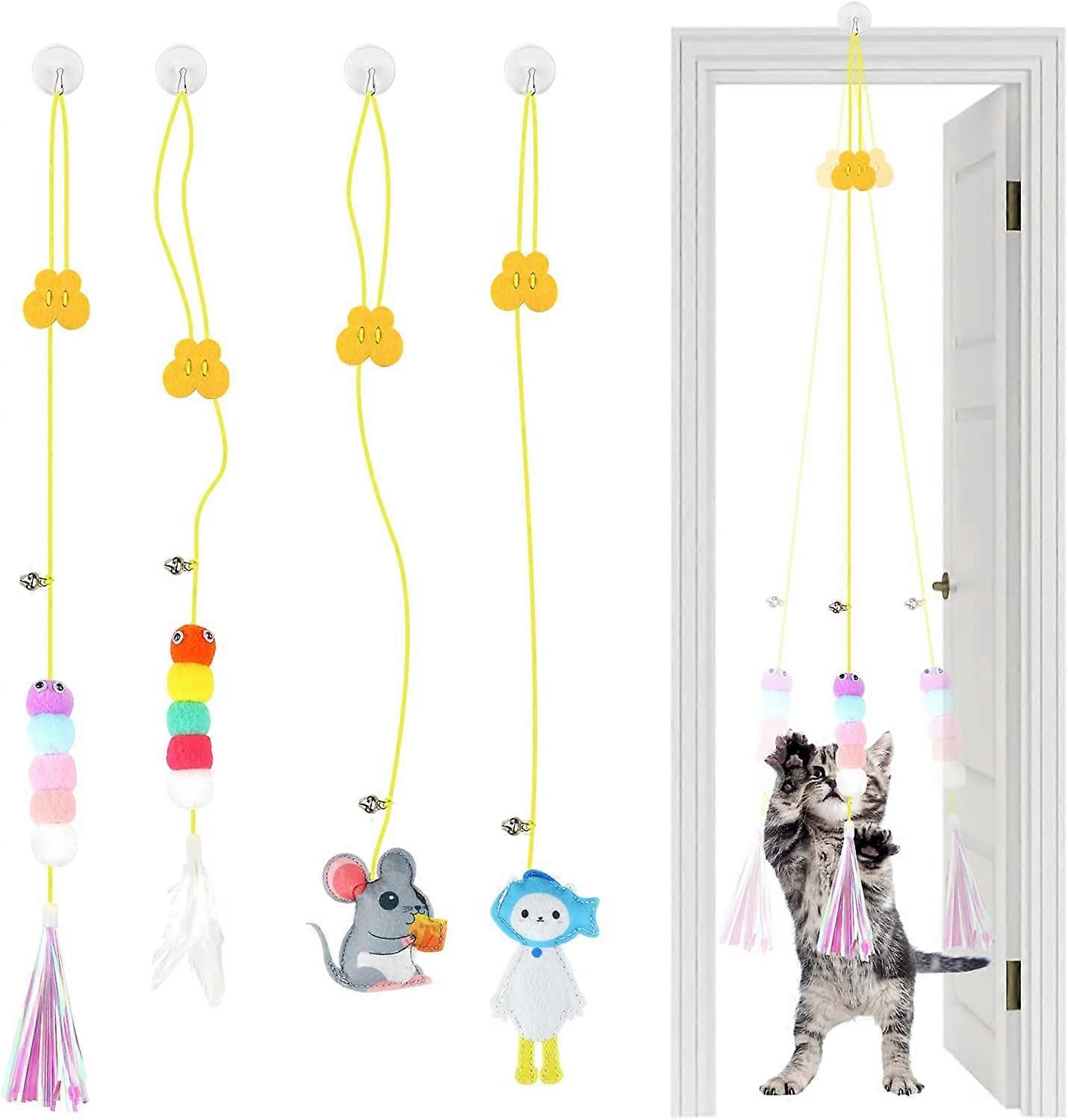 Door Hanging Cat Toy, 4 PCS Cat Toys Interactive for Indoor Cats, Jumpy Cat Toy, Self-Play Chasing Exercise Entertain Cat Toy - for Hunting Exercising