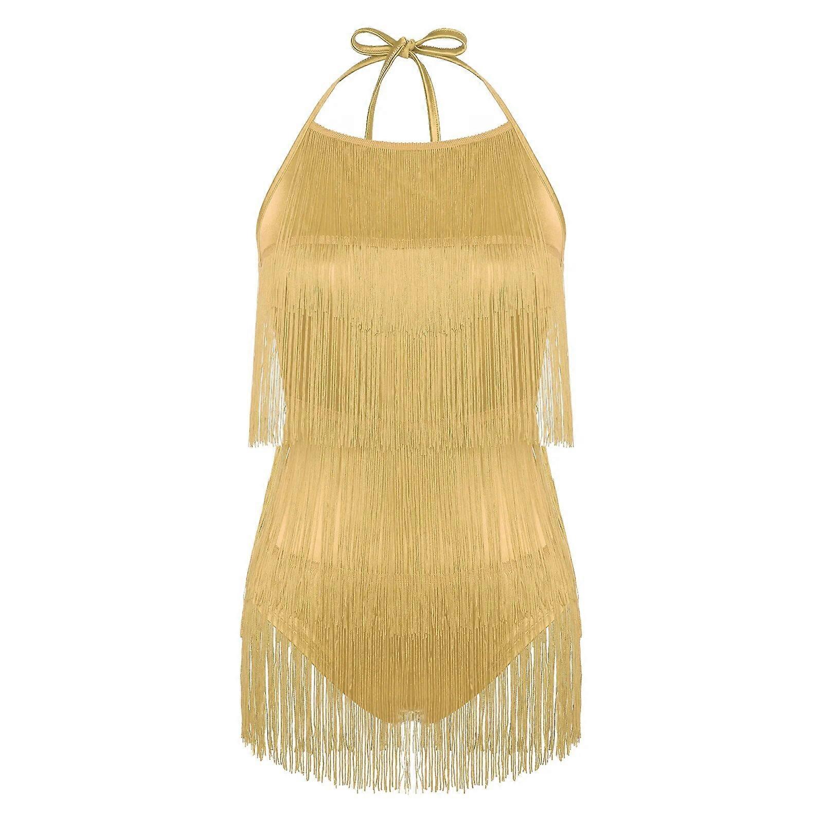 نسائي برباط الرسن شرابة الرقص اللاتينية بدلة عارية الذراعين مهدب الباليه الجمباز ملابس ملابس المرحلة أداء زي