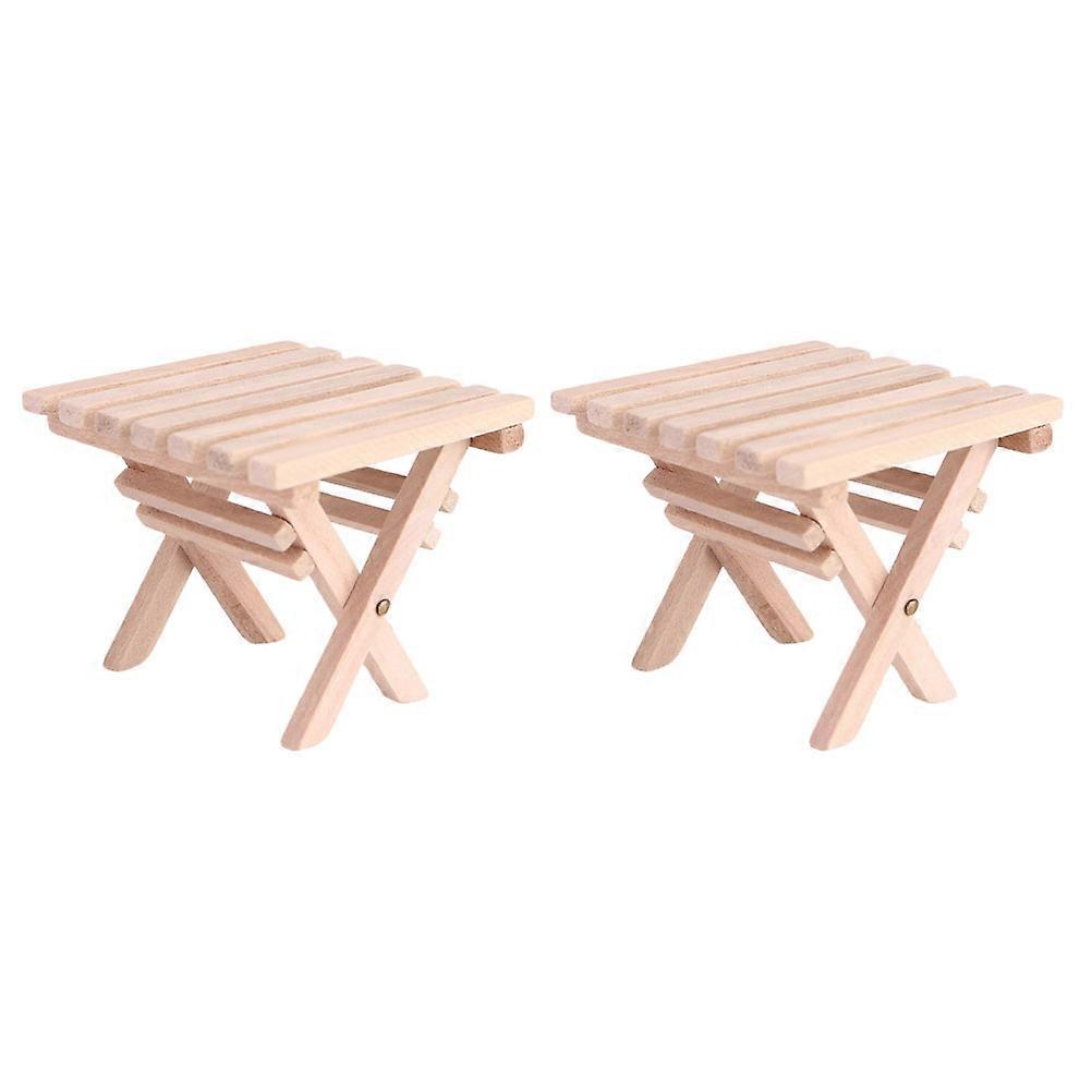 2Pcs Miniature Folding Table Models Creative Wooden Mini Table Mini House Decor