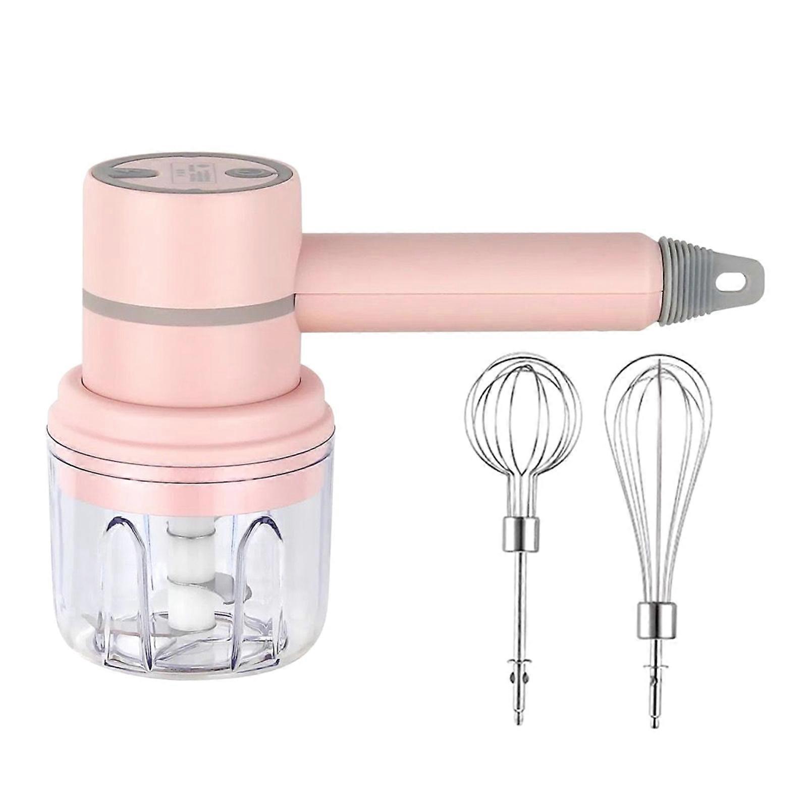 1 Set Egg Whisk Mini Versatile Stainless Steel 3-Speed Adjustable Electric Whisk Blender Kitchen Tool