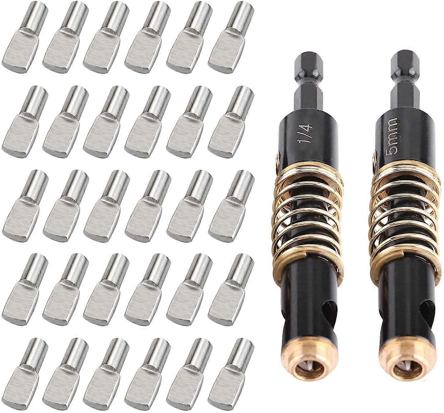 2Pcs 1/4 Inch and 5mm Hex Shank Center Drill Bit Set Door Window Cabinet Self Centering Hinge Tapper Core Hole Openning Puncher Bits with 60Pcs 5mm Sh