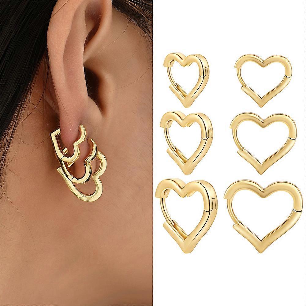 12/14/16mm Mode Or Lisse Couleur Amour Coeur Hoop Boucles d’oreilles Simple Mignon Cercle Coeur Perçant Boucle d’oreille Boucle Déclaration Bijoux