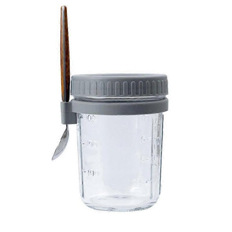 1個の朝食カップコンテナ気密オートミールジャーカバーとスプーン付きサラダシリアルグレー用ポータブルオートミールカップ