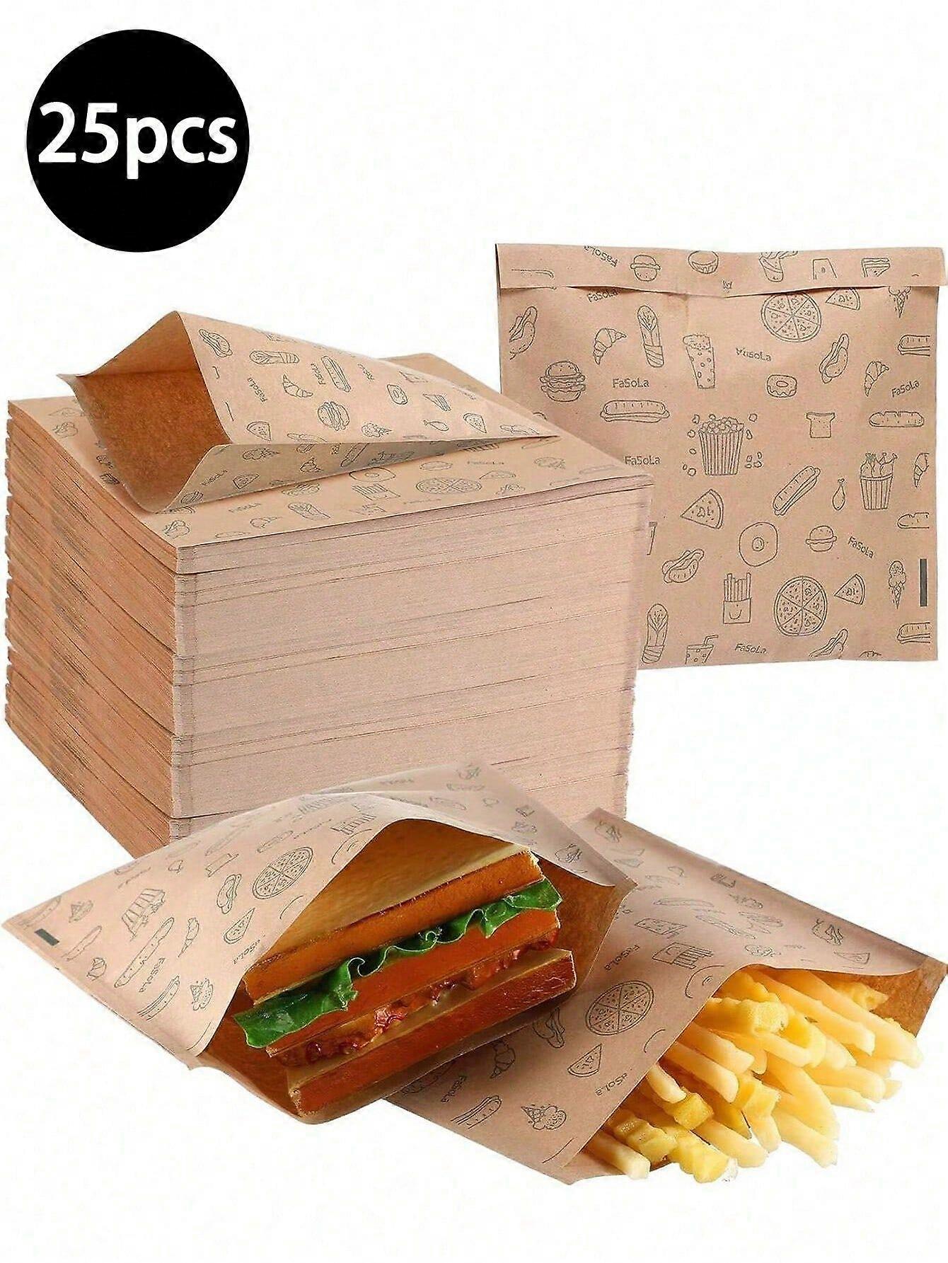 25/50/100pcs καφέ αυτοκόλλητες σφραγισμένες τσάντες αποθήκευσης τροφίμων, κατάλληλες για σάντουιτς, ψωμιά, τηγανητές πατάτες, ιδανικές για πικνίκ, πάρτι, σχολικά είδη,