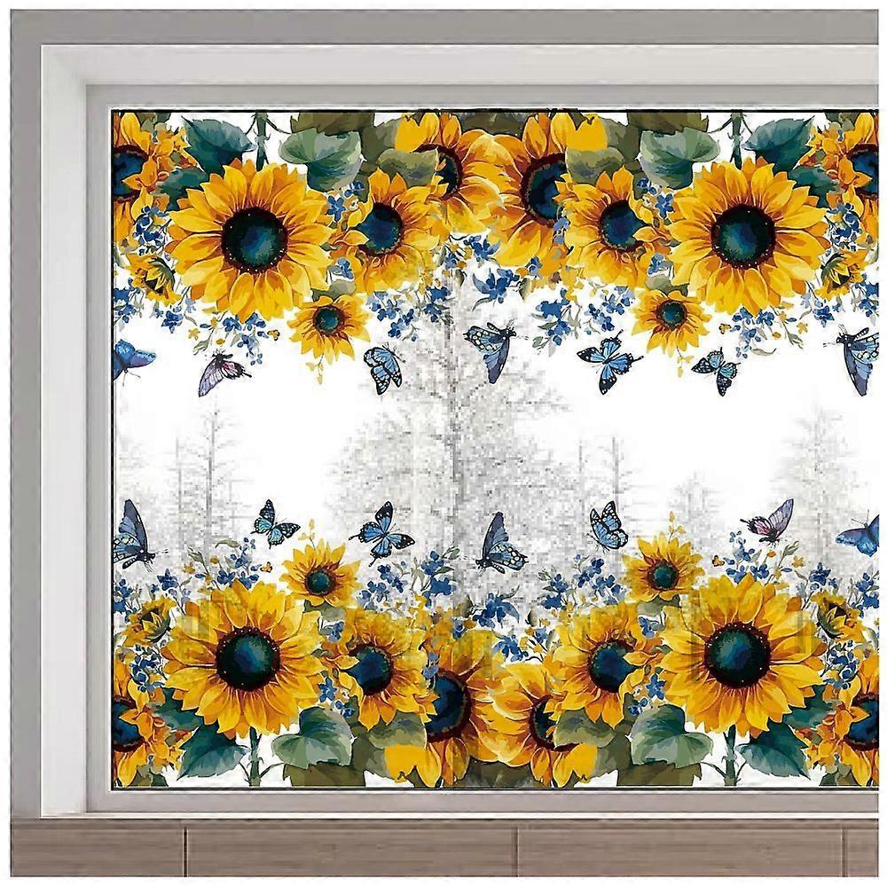 1pc PVC Window Static Stickers Rectangle Shape for Window Decoration Sunflower 380x1160mm