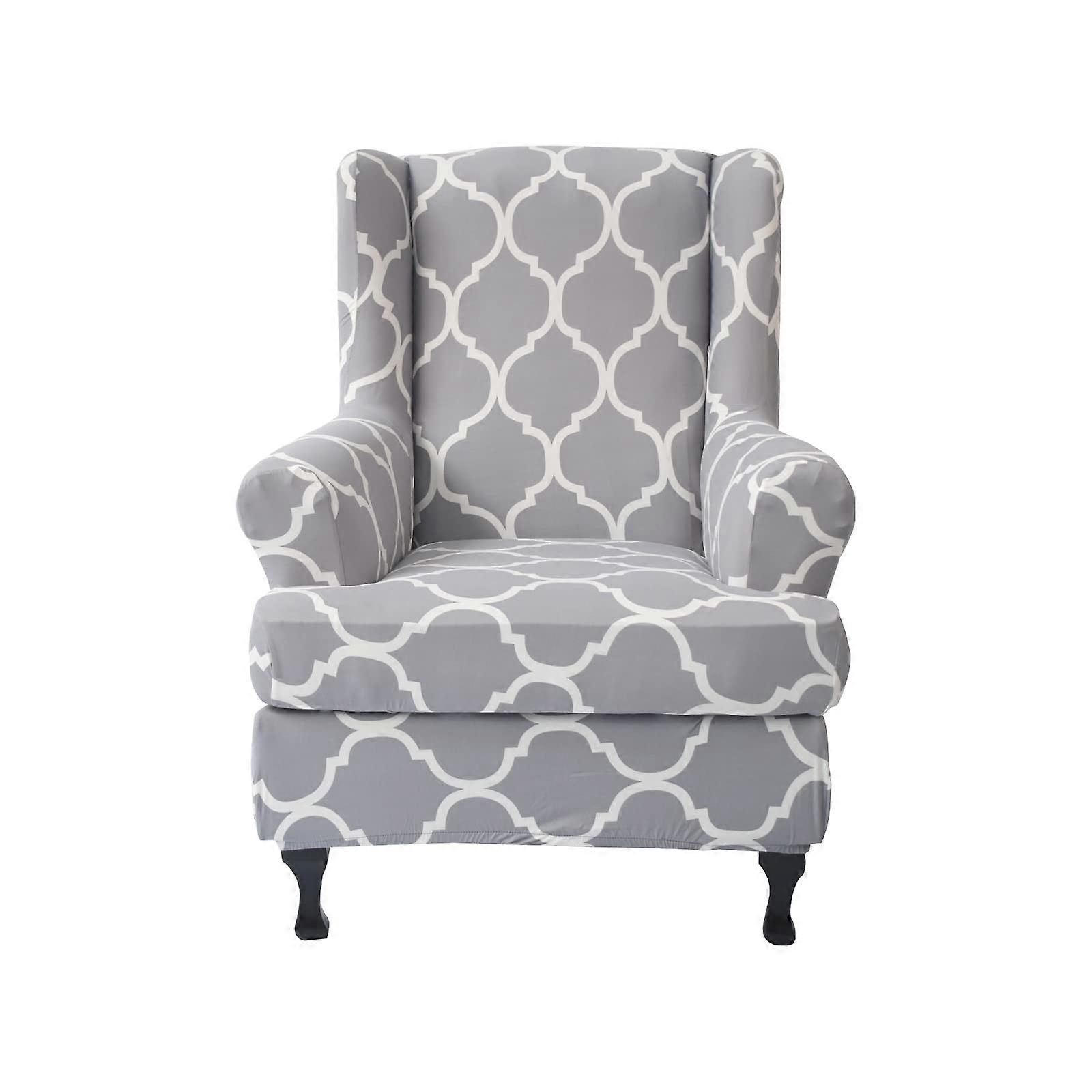 2 Piece Stretch Spandex Printed Slipcovers for Wingback Chairs, Elastic Bottom Fit, Durable Protector, Various Colors