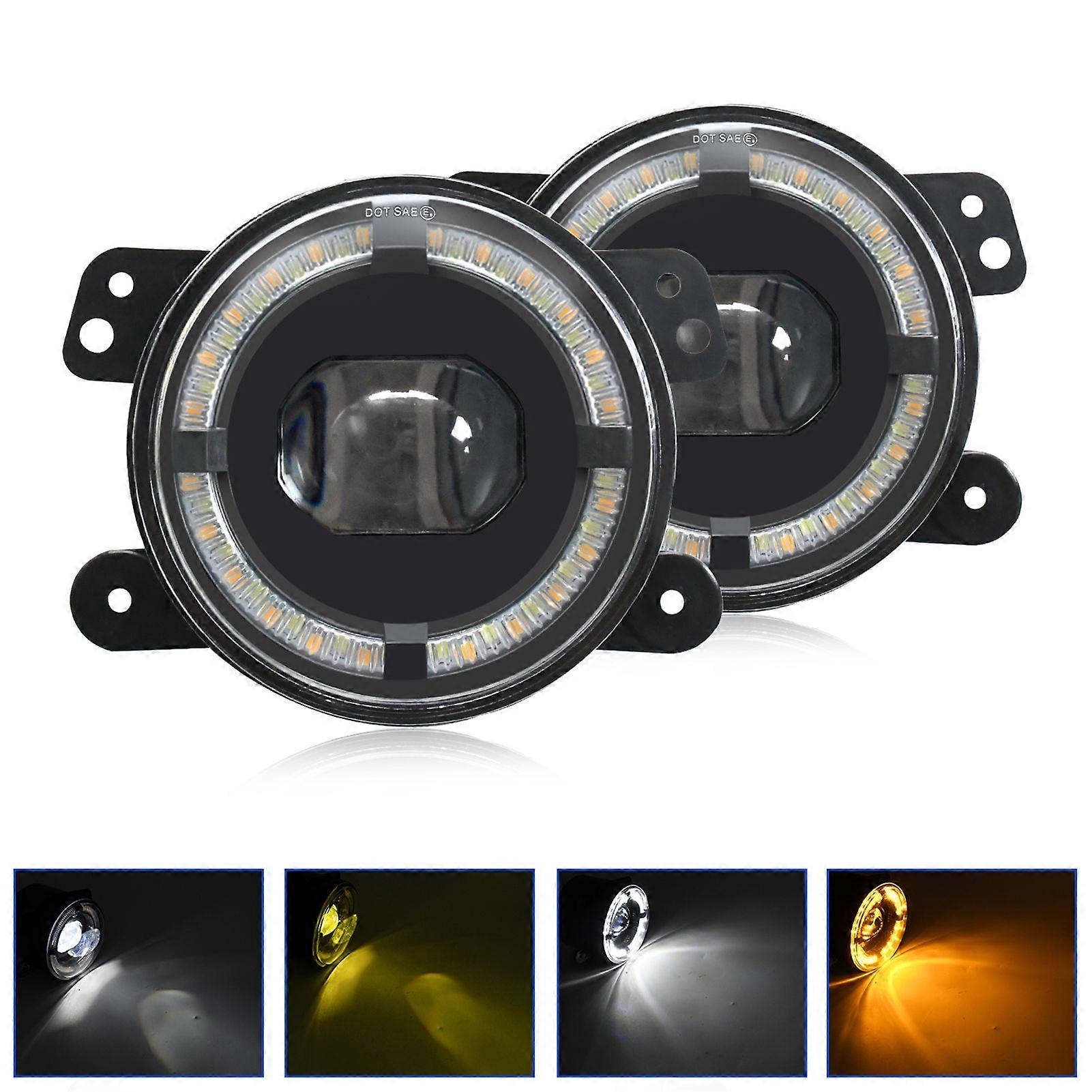 Y5 4~Inch LED Fog Light Replacement for Jeep Wrangler ~ Dual Mode (White/Amber), DRL, Turn Signal, Plug~and~Play Housings (Single) MK4716