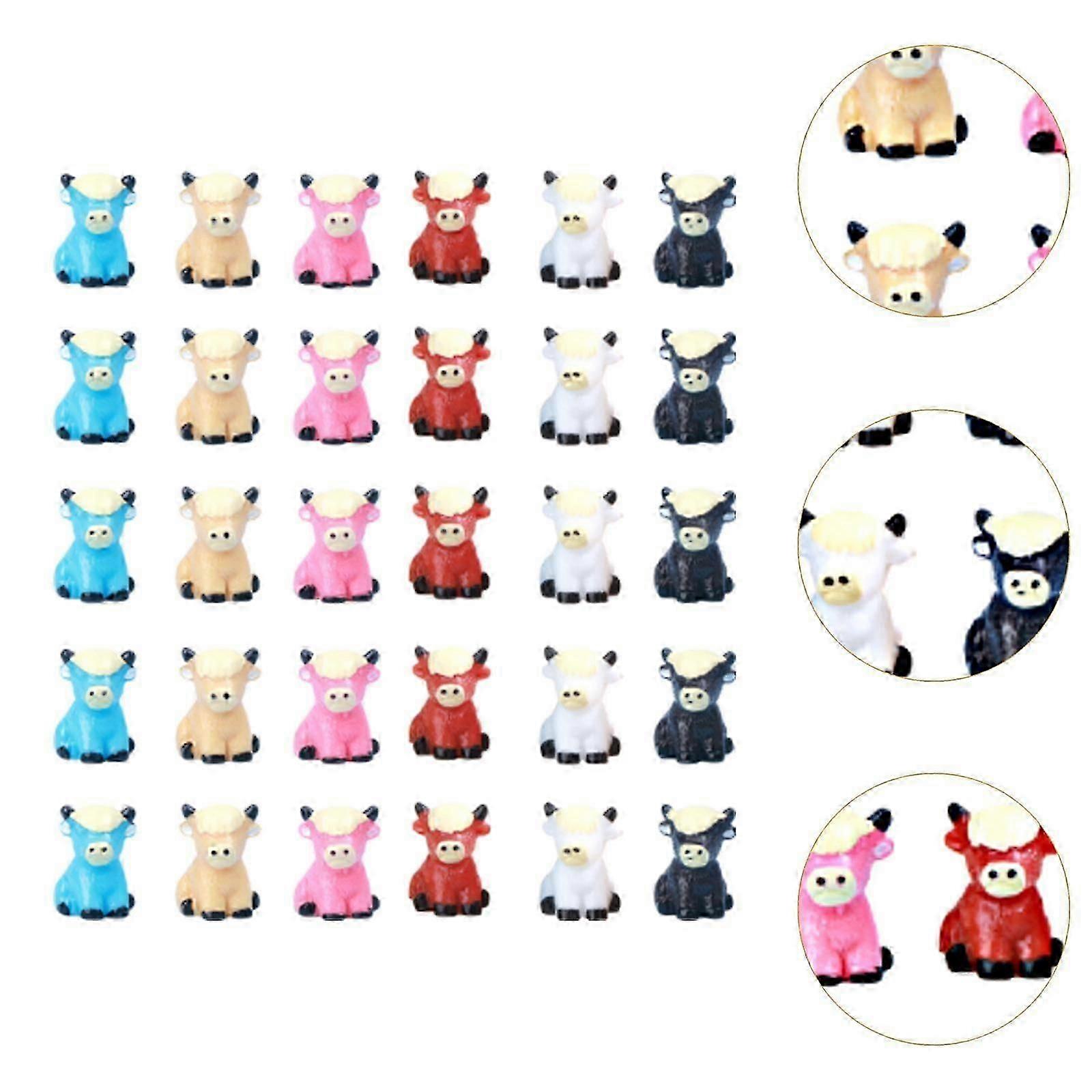 30Pcs Miniature Cattle Cows Set Resin Cows Sculpture for Party Accessories Multicolor